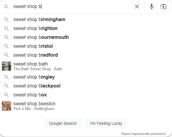 google-sweet-shop-local-results