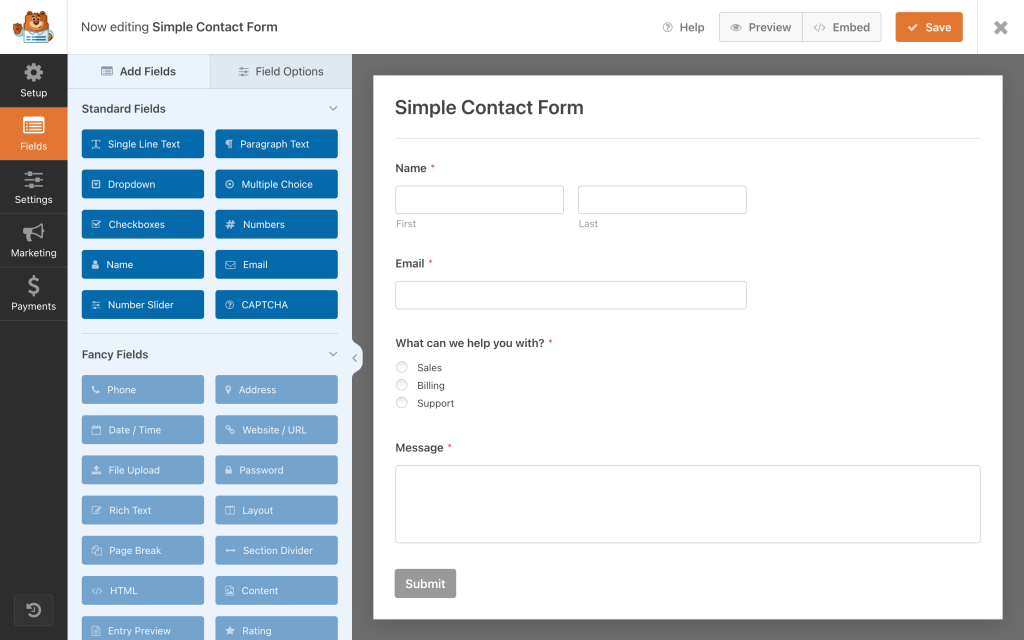 wp forms dashboard