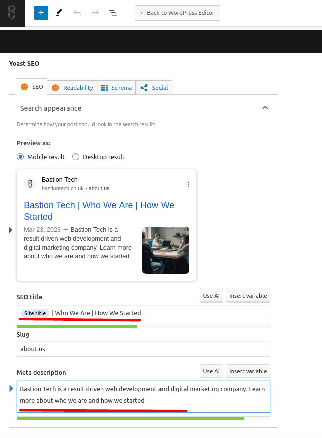 adding meta title and description wordpress